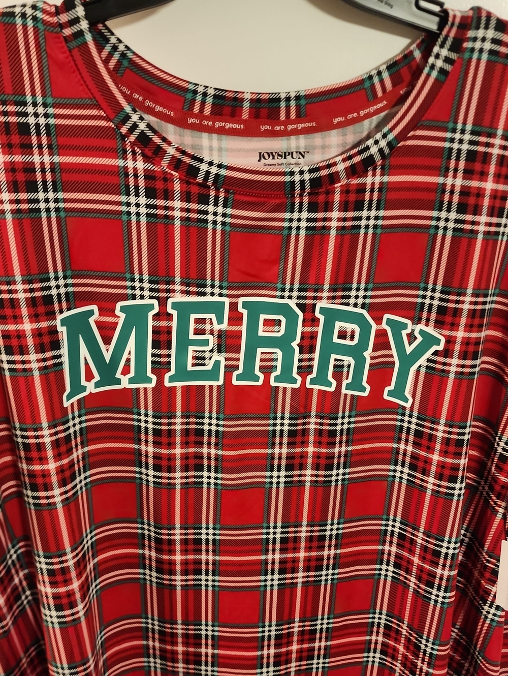 JOYSPUN Red Plaid "MERRY" Holiday Top